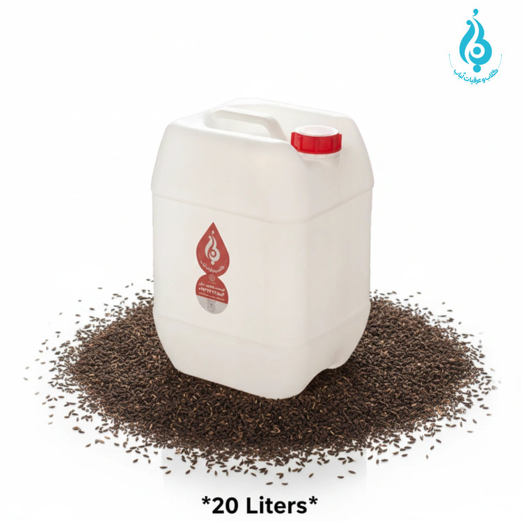 خرید عمده گالن ۲۰ لیتری عرق زیره سیاه صادراتی سنگین و خالص لباب | Wholesale 20‑L export‑grade Black Cumin distillate by Lobab for distribution and export